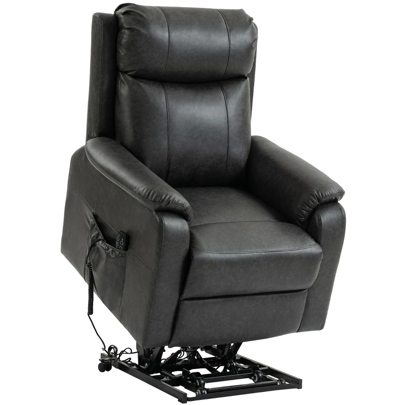 HOMCOM Fauteuil releveur et relax pour seniors, fauteuil lift électrique en simili cuir avec double moteur, coussin à ressorts, Noir
