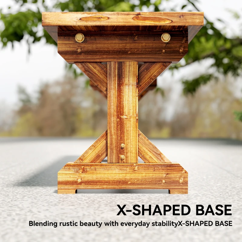 Outsunny Rustic Wooden Garden Bench, Backless Outdoor Bench Patio Loveseat with X-Shape Base for Porch, Park, Carbonised Finish