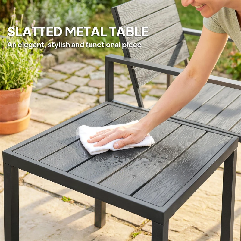 Outsunny 3 Pieces Garden Bistro Set for 2, Outdoor Bistro Table and Chairs with Metal Frame, Plastic Patio Furniture Set