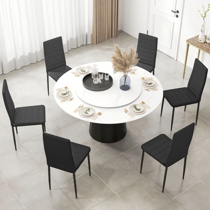 HOMCOM Conjunto de 6 Cadeiras de Sala de Jantar Estofadas em Linho com Pernas em Metal Cadeiras Modernas para Cozinha Quarto Suporta até 120 kg 41x50x97 cm Preto