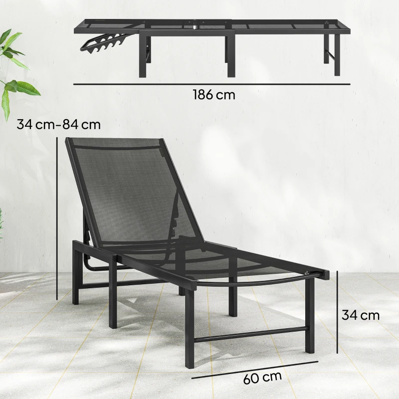 Outsunny Set of Two Reclining Sun Loungers - Black