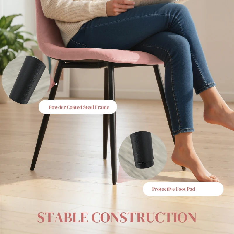 HOMCOM Zestaw 4 krzeseł do jadalni z oparciem, w stylu aksamitu, fotele 45 x 54 x 87 cm, różowe