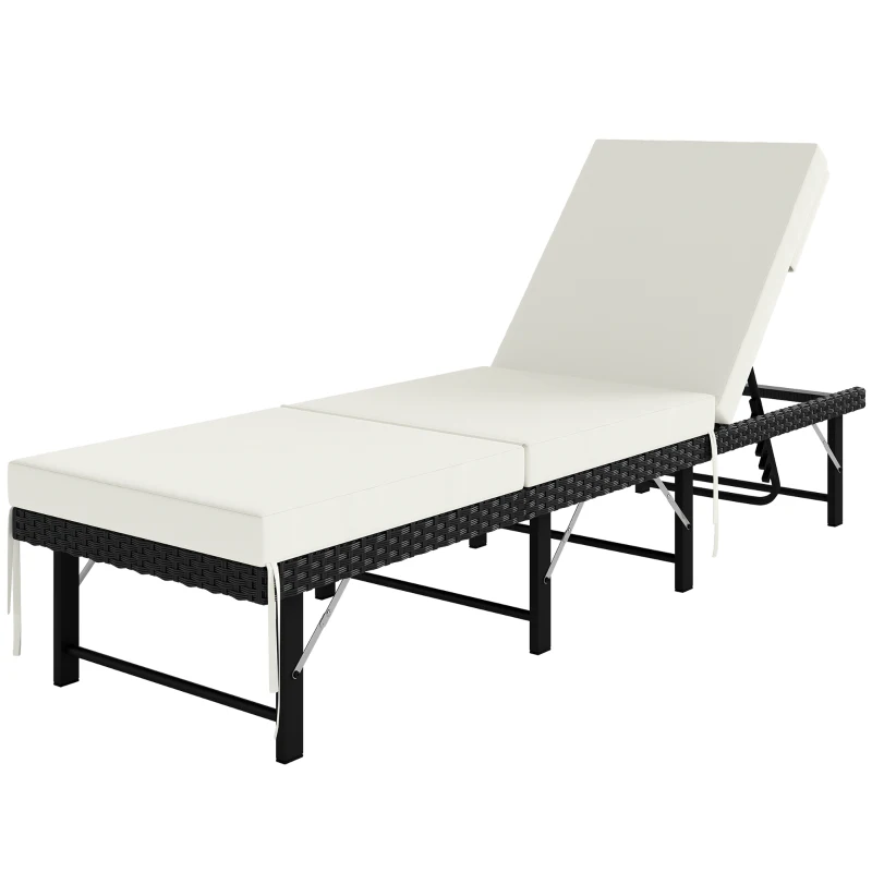 Outsunny Single Folding Rattan Sun Lounger, with Cushion - Black