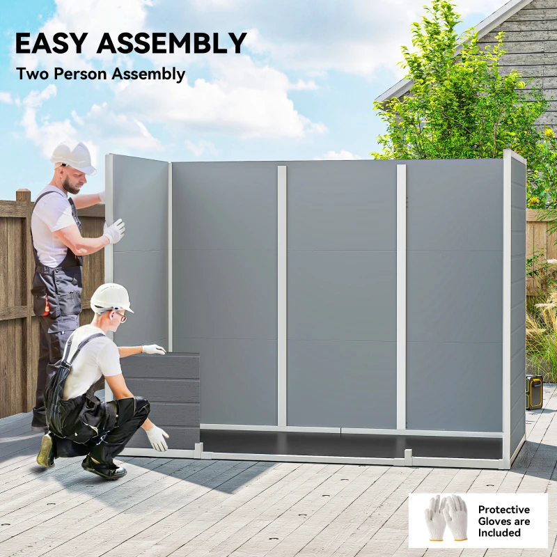 Outsunny 8 x 4 ft Resin Garden Shed, Wood-Effect Outdoor Storage Shed with Floor, Windows, Lockable Doors and Vents, Light Grey