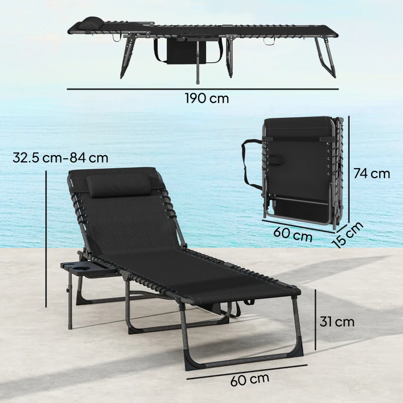 Outsunny Five-Position Reclining Sun Loungers Set of 2 - Black