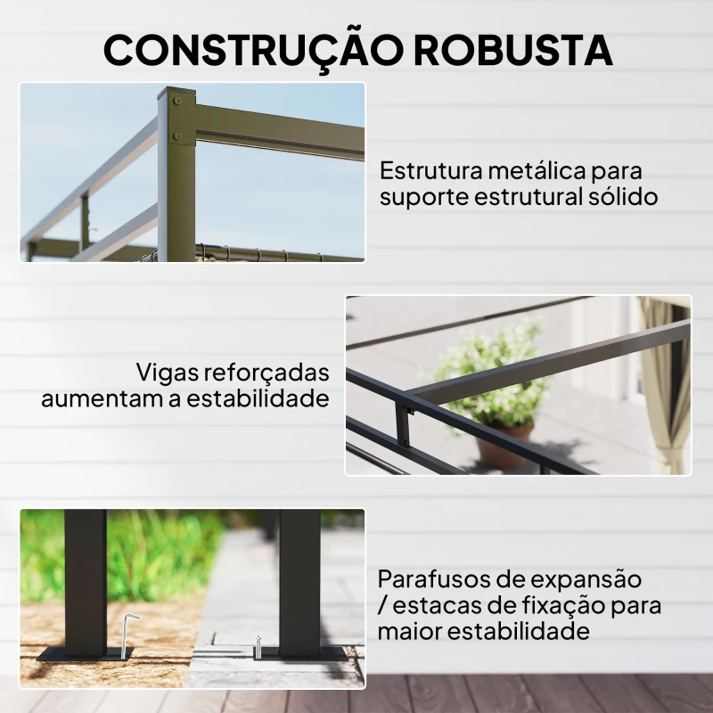 Outsunny Pérgola de Jardim 295x295x221 cm com Teto Retrátil e Cortinas UPF30+ Estrutura Metálica Pérgola para Exterior Bege
