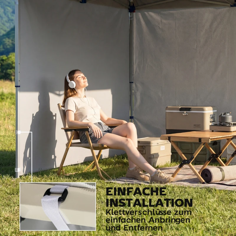 Outsunny 3-delige set zijwanden met ritssluiting voor 3 x 3 m paviljoen, Donkerblauw