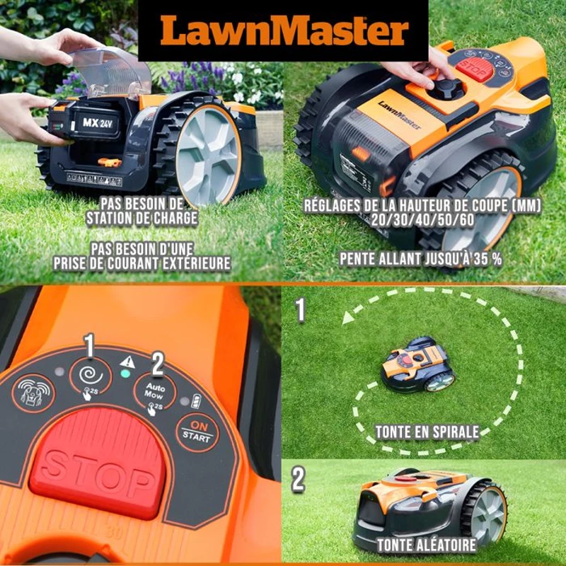 Robot tondeuse autonome - LAWNMASTER - VRM16 - 24 V - 16 cm - Sans fil périmétrique