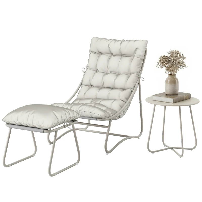 Outsunny Bistro Set for Garden, 3 Piece Outdoor Table and Chair with Footstool and Removable Cushions, Comfy Balcony Furniture