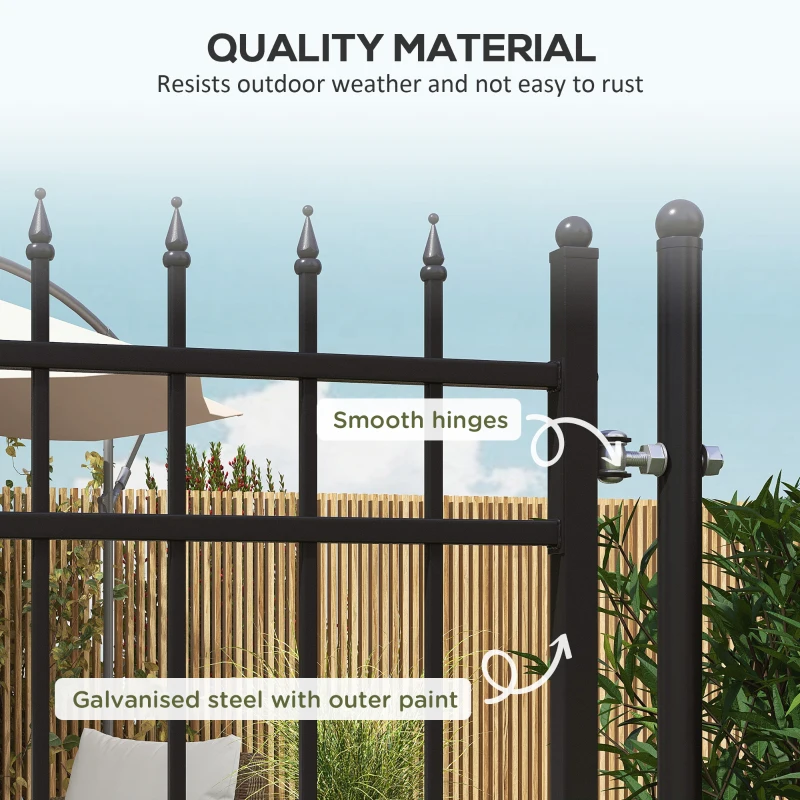 Outsunny Brama stalowa z zamkiem, furtka ogrodowa, czarna