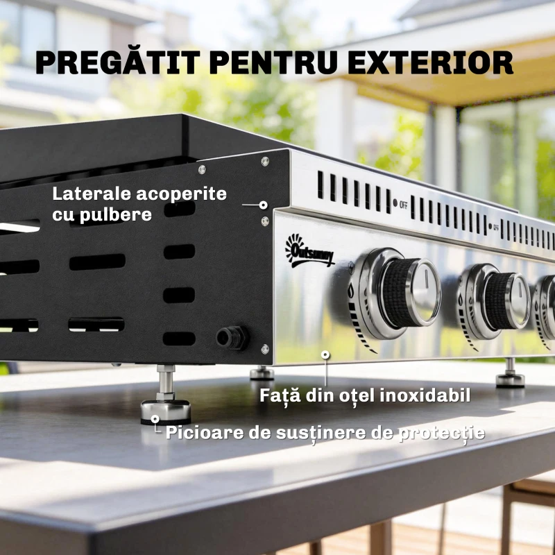 Grătar pe Gaz Outsunny, portabil de masă, cu tavă pentru grăsime, culoare neagră.