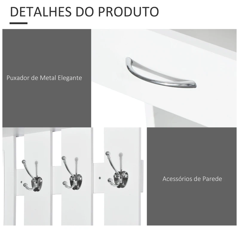 HOMCOM Móvel Entrada Cabideiro Entrada c/ Gaveta Sapateira e Espelho Branco 90x10x102 cm