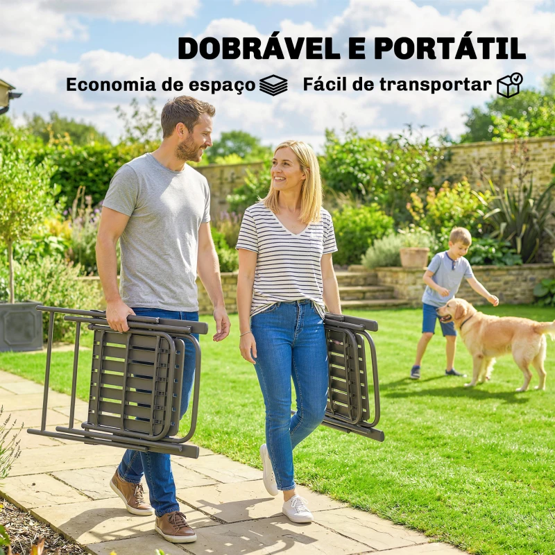 Outsunny Conjunto de 4 Cadeiras Dobráveis para Jardim com Apoios de Braços Encosto e Assento Estrutura Metálica 55x63x93 cm Castanho