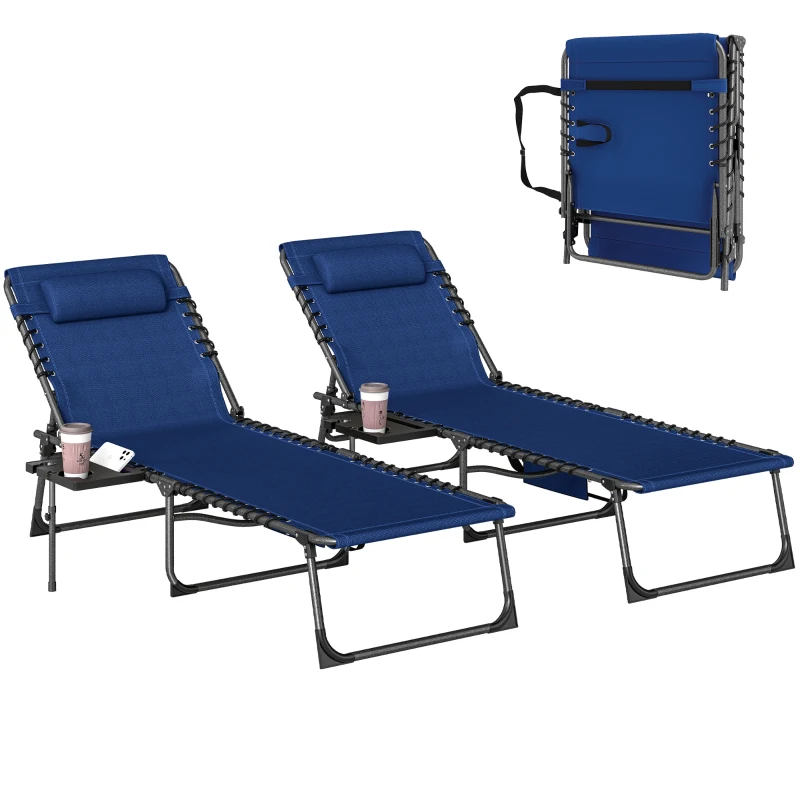 Outsunny Five-Position Reclining Sun Loungers Set of 2 - Dark Blue