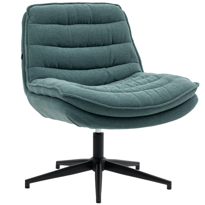HOMCOM Criss Cross Office Chair, Armless Computer Desk Chair No Wheels with Wide Seat, Double-Tier Padding, Fabric Upholstery, for Home, Dark Green
