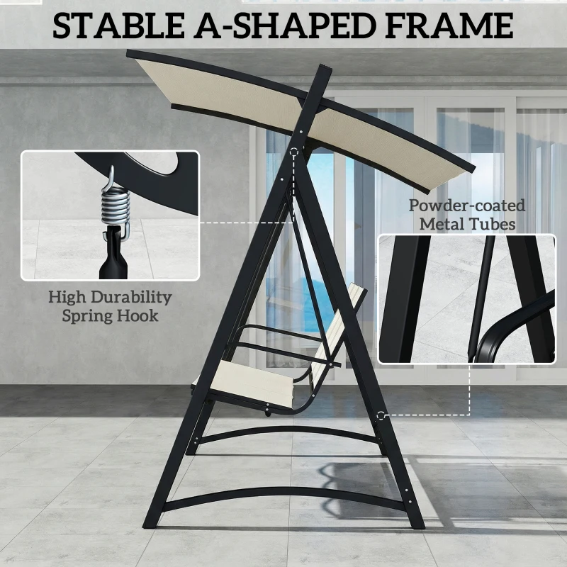 Outsunny 3 Seater Swing Chair, Garden Swing Bench with Adjustable Tilting Canopy, Breathable Mesh Seat 360 kg Capacity, White