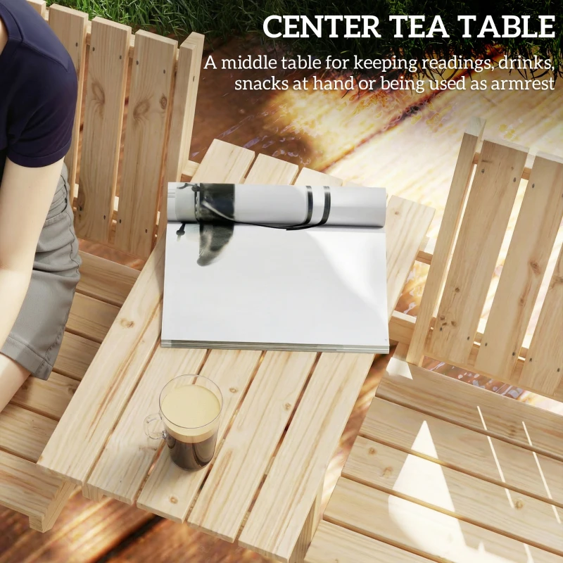 Outsunny 2-Seater Garden Loveseat with Table and Parasol Hole for Porch, Patio, Natural Wood Finish