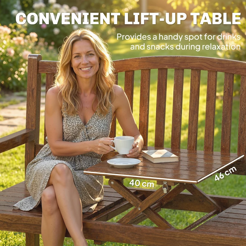 Outsunny Garden Loveseat Bench, 2-3 Seater Outdoor Bench with Liftable Table and Waterproof Cover, Light Brown