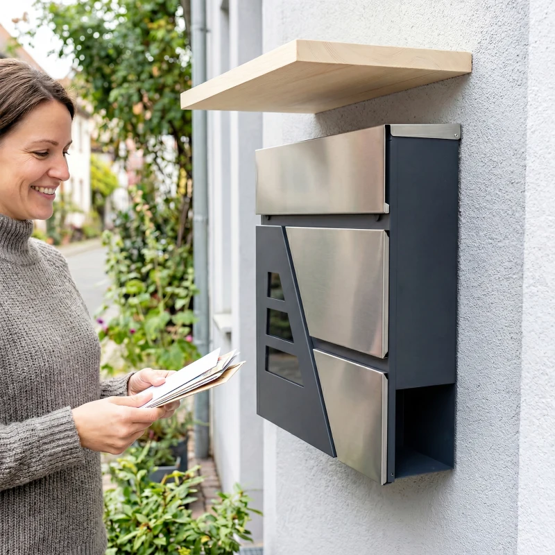 HOMCOM Buzón Exterior de Acero Inoxidable 13 L Buzón de Pared Correo con Cerradura y 2 Llaves Soporte Periódicos Gris Oscuro