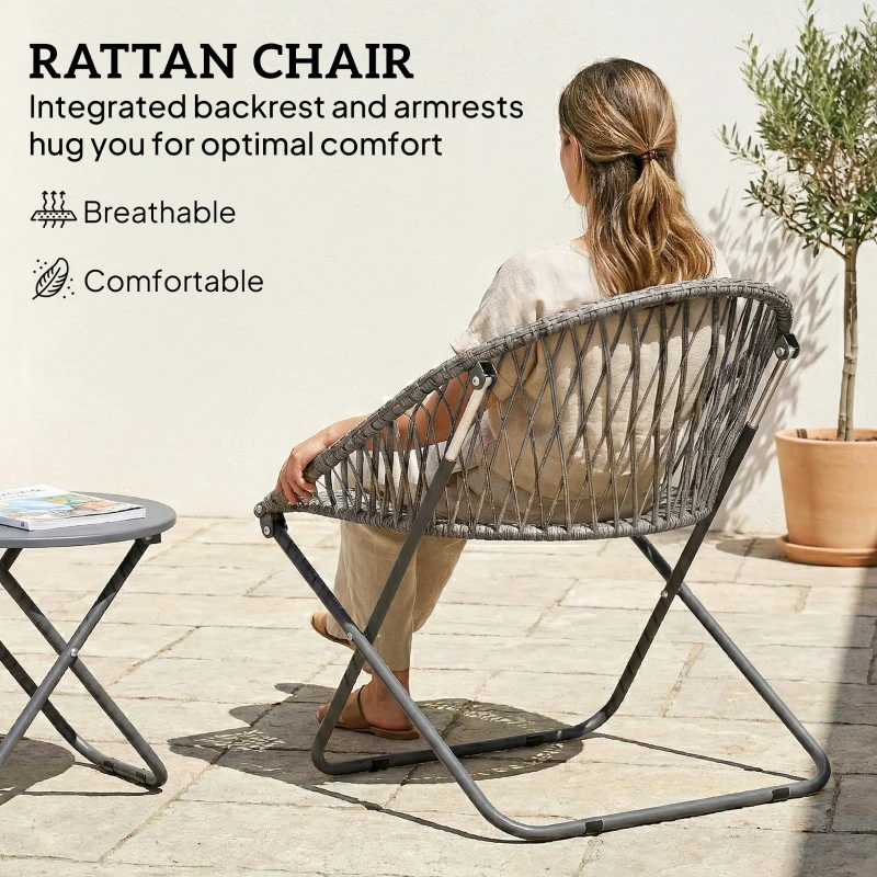 Outsunny Patio Bistro Set, Folding Patio Furniture Set with 2 Chairs and Table, Grey