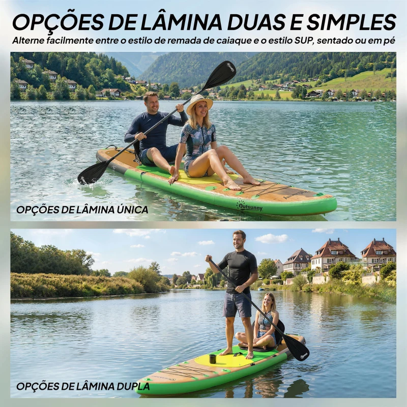 Outsunny Prancha Paddle Surf Insuflável SUP Extra Longa de 335 cm com Assento Remo Conversível Quilhas Bomba e Mochila Carga 180 kg