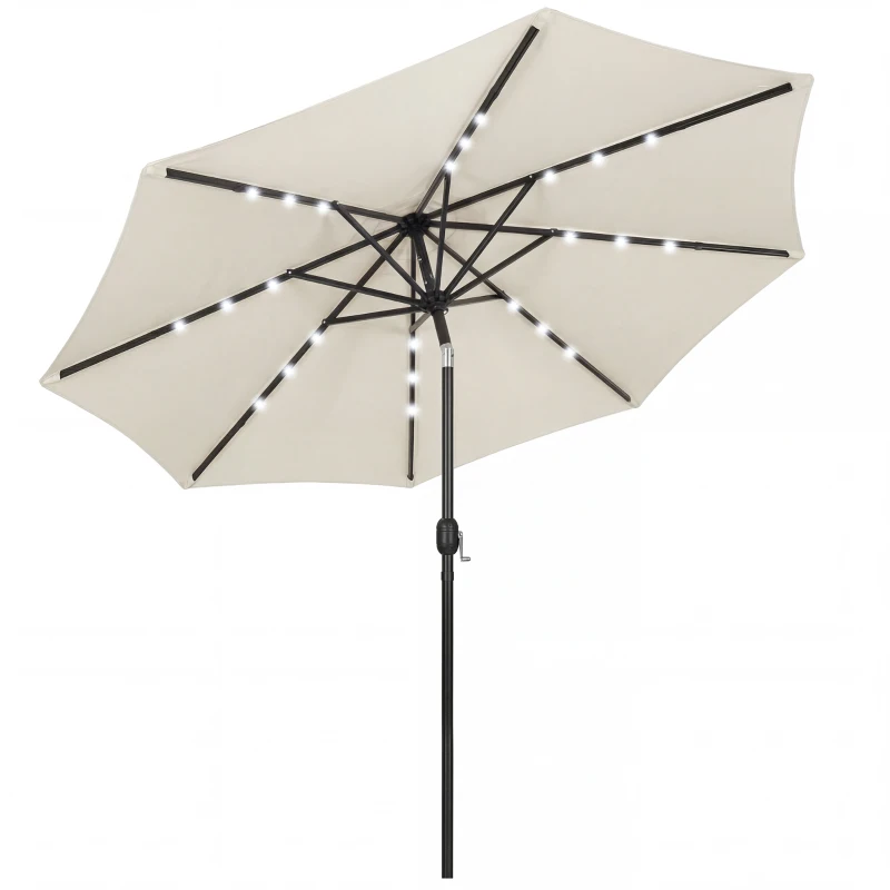 Outsunny 2.6 m Garden Parasol Umbrella with LED Solar Light, Parasol Cover, Outdoor Market Patio Umbrella, Cream White