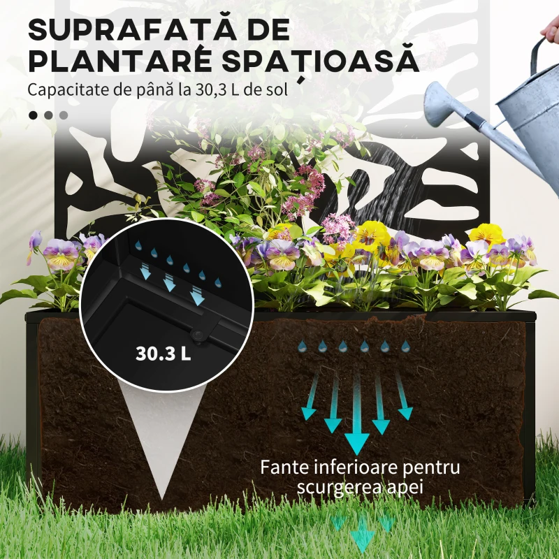 Outsunny Ghiveci cu spallier pentru plante cățărătoare din oțel, montare pe perete sau pe podea, 61x23x113 cm, negru