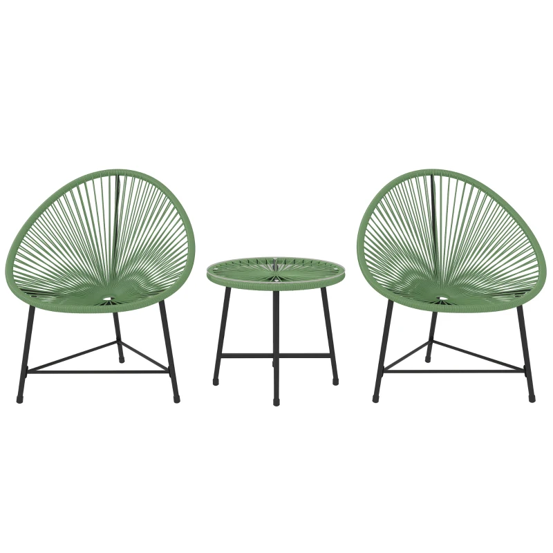 Outsunny Rattan Bistro Set with Acapulco Chairs and Glass Table, Green