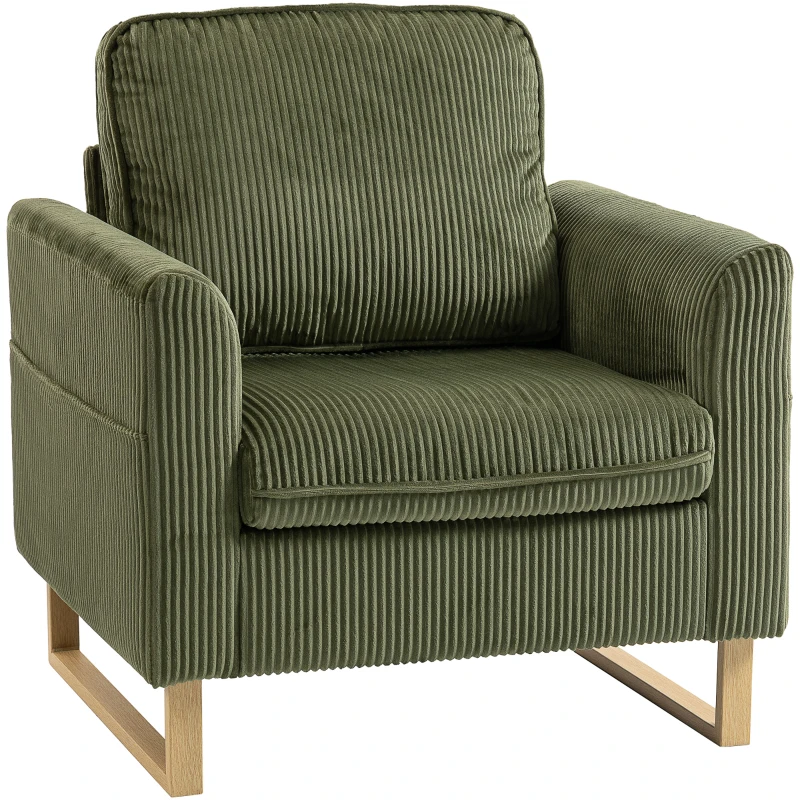 HOMCOM Accent Chair with Spring, Modern Industrial Armchair with Metal Legs for Livingroom Dark Green