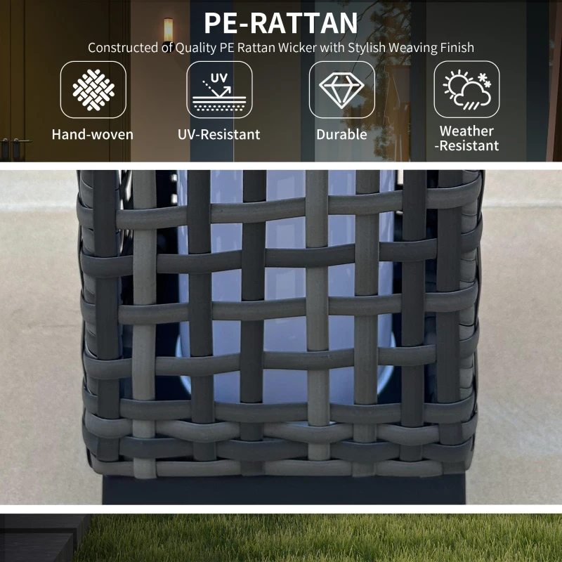 Outsunny Lampa solarna rattanowa, wodoodporna lampa ogrodowa z czujnikiem światła, automatyczna lampa LED, oświetlenie zewnętrzne na balkon, stal, szary, 15,5 x 15,5 x 46 cm