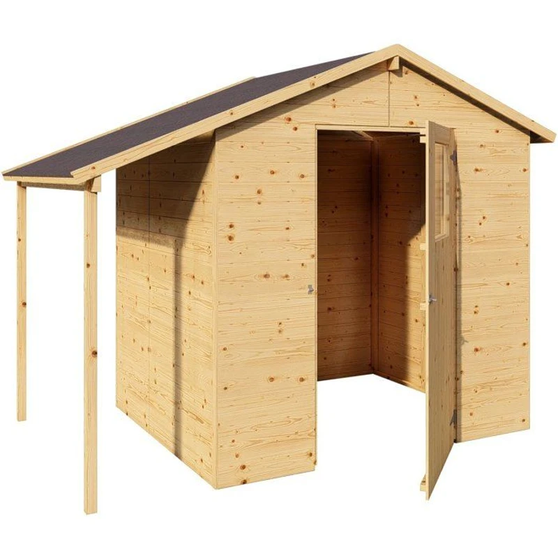 Abri de jardin en bois avec appentis - Pin brut - 2,96 m² (abri) + 0,88 m² (appentis) - Panneaux de 12 mm