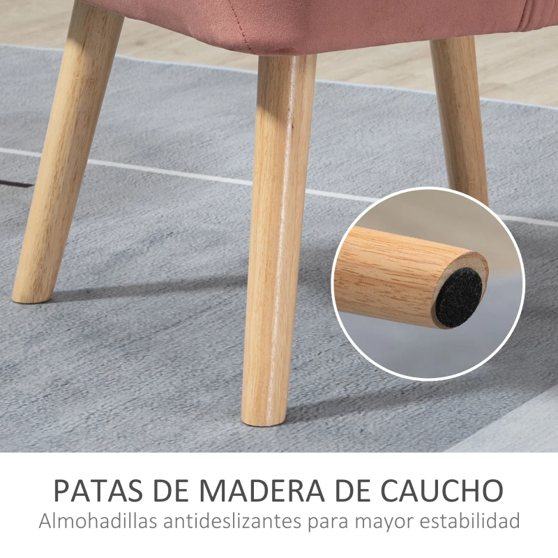 HOMCOM Butaca de Salón Moderna Tapizado en Terciopelo con Asiento Ancho Patas de Madera Sillón Relax para Sala de Estar Rosa