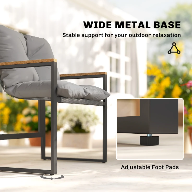 Outsunny 3-częściowy zestaw mebli balkonowych, 2 fotele ze stolikiem, poduszki z oddychającym pokryciem, meble ogrodowe, zestaw bistro z metalu, na taras i do ogrodu, szary