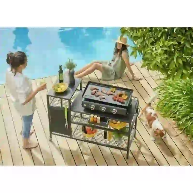 BRASERO Chariot pour Plancha - 128x60x89 cm - Pour plancha jusqu'a 4 feux - Métal - Noir