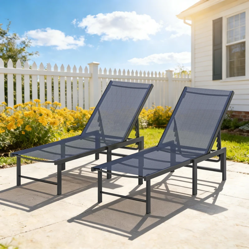 Outsunny Set of Two Reclining Sun Loungers - Dark Blue