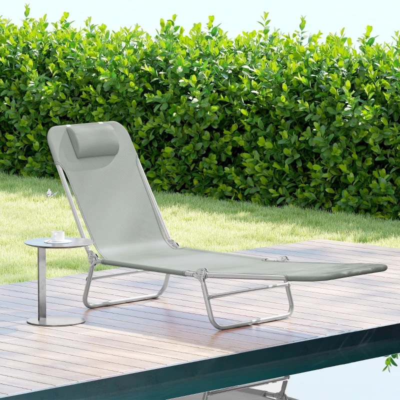 Outsunny Steel Frame Sun Lounger, with Reclining Back - Light Grey