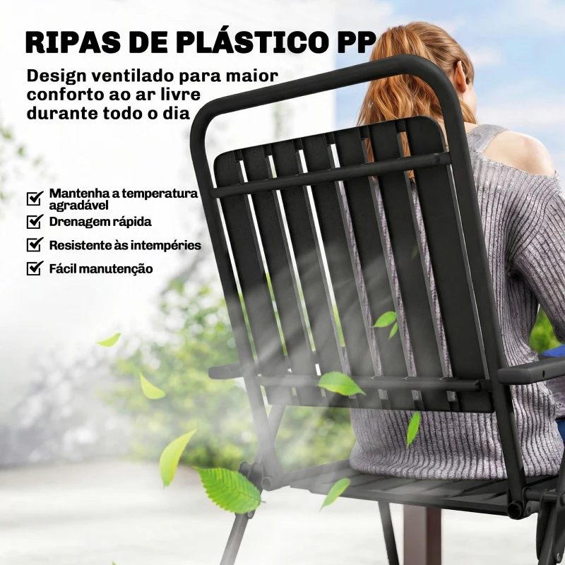 Outsunny Conjunto de 4 Cadeiras Dobráveis para Jardim com Apoios de Braços Encosto e Assento Estrutura Metálica 55x63x93 cm Preto