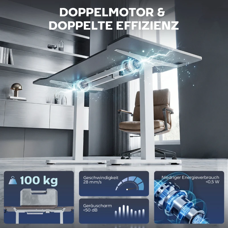 HOMCOM Elektrisches Schreibtischgestell, höhenverstellbar, mit Speicherfunktion, Stahl, Weiß
