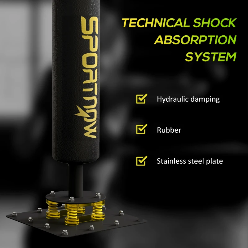 SPORTNOW Stojak bokserski z dwoma Speedballami, obracająca się sztanga bokserska, poduszka do kopnięć, regulowana wysokość, stal, 84 x 36 x 140-205cm