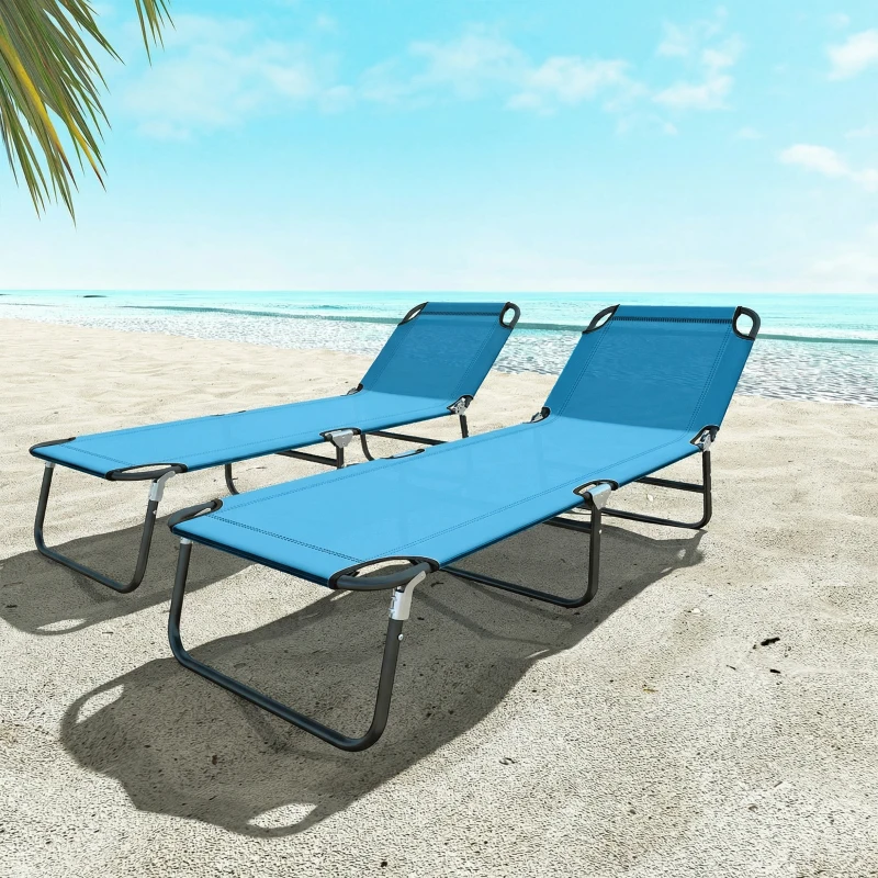 Outsunny Garden Sun Lounger, with Five-Position Back - Sky Blue