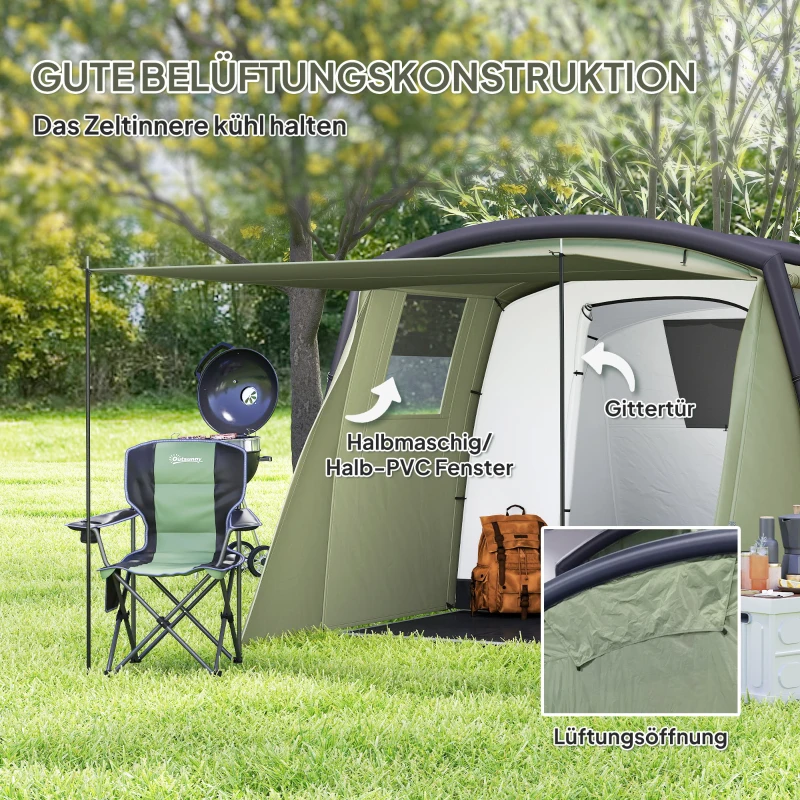 Outsunny Aufblasbares Campingzelt 3-6 Personen Outdoor Tunnelzelt mit Seitenfenstern Tür Luftträger 4,4 x 2,8 x 1,95 m Grün