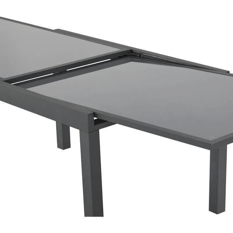 Table de jardin extensible rectangulaire 6 a 10 personnes - Structure aluminium - Plateau verre trempé - L 135-270 x H 75 x P 90