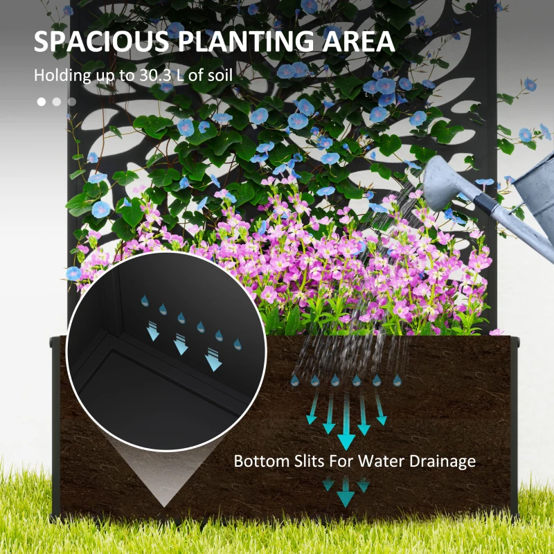 Outsunny Outdoor Metal Planter, with Back Trellis - Black