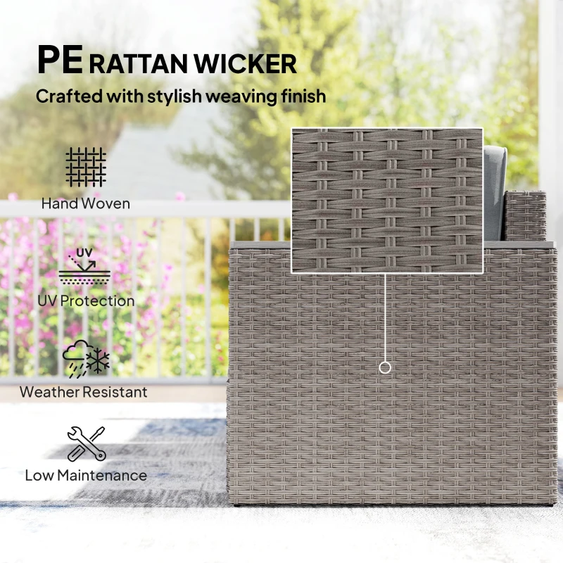 Outsunny 5 Piece Rattan Garden Furniture Set with Storage Table, Footstools, Cushions, Dark Grey