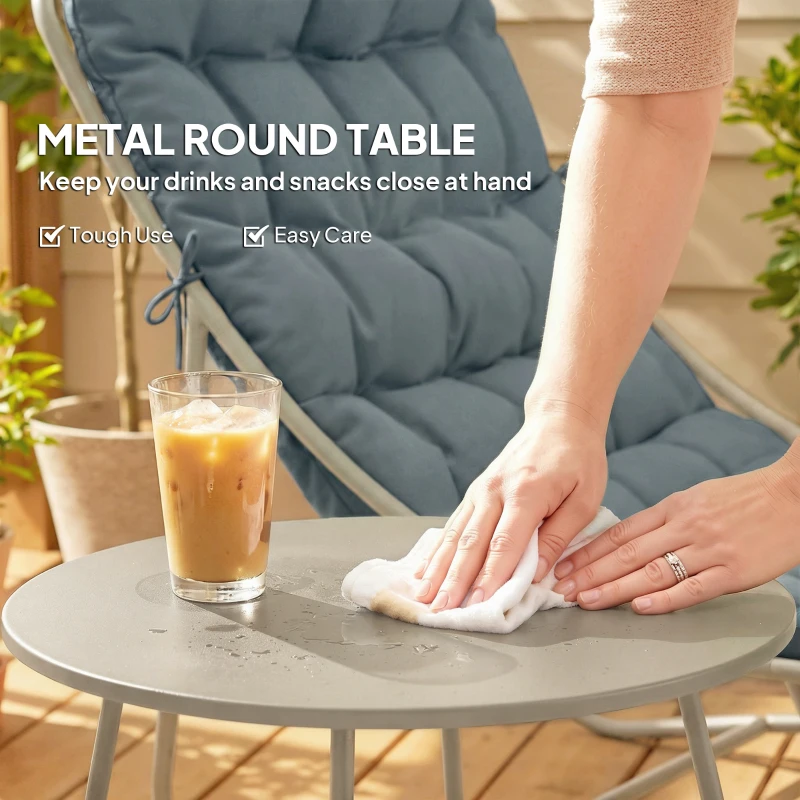 Outsunny 3 Piece Garden Bistro Set, Round Outdoor Bistro Table and Chairs Set for 2 with Texteline Seat and Cushions, Dark Grey