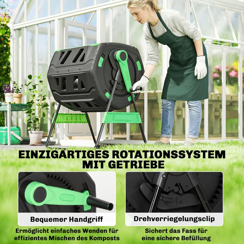Outsunny Kompostbehälter, 200L Dualkammer-Komposter mit verstellbaren Lüftungsschlitzen, BPA-frei, Grün