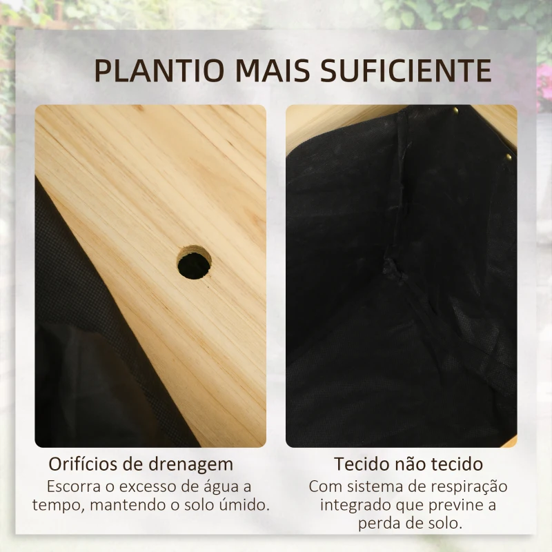Outsunny Floreira Elevada de Madeira Floreira Exterior em Forma de L com Forro Não Tecido Horta Urbana 120x120x50 cm Madeira