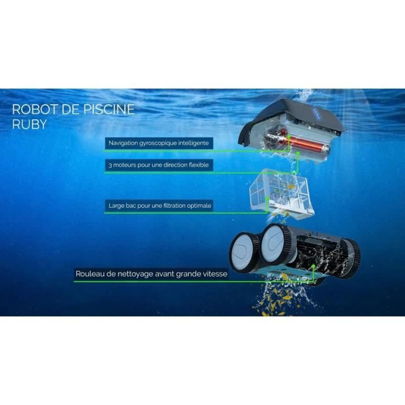 Robot de piscine - Bestway - Ruby - Autonome - nettoyage fond et parois - 8x4 m max