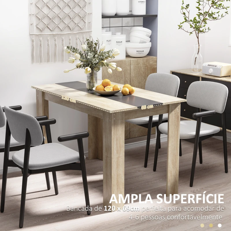 HOMCOM Mesa de Sala de Jantar para 4-6 Pessoas Estilo Moderno com Bancada de Melamina de Madeira Carga 50 kg 120x69x75 cm Madeira e Preto