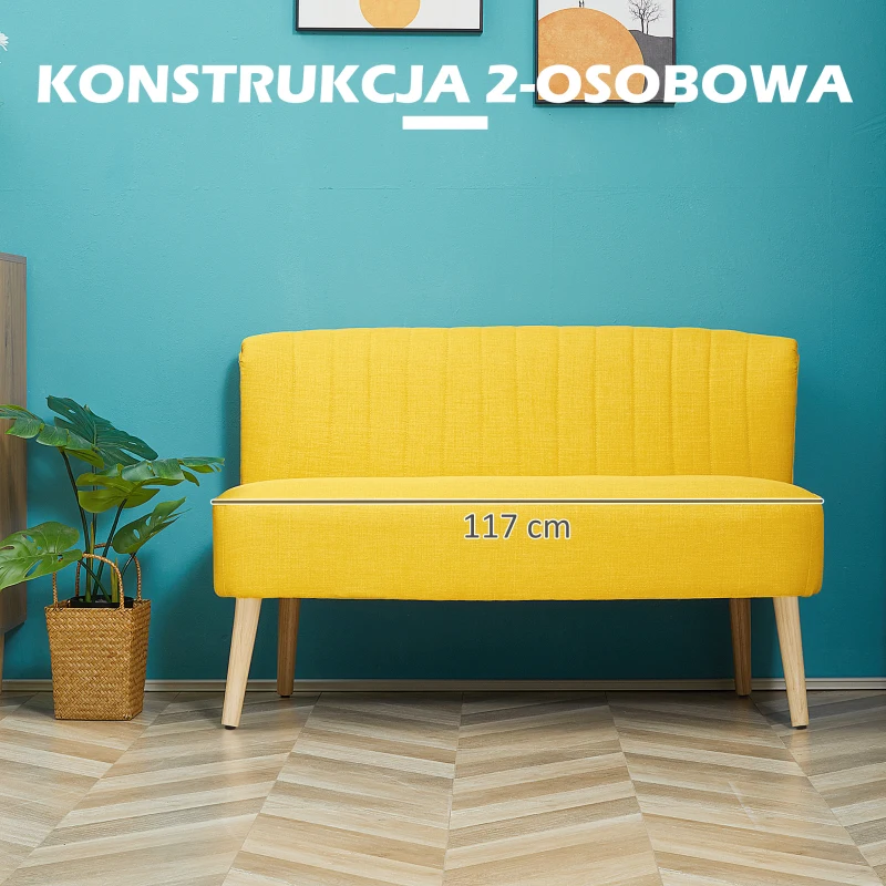 HOMCOM 2-osobowa sofa, miękkie obicie, łatwa do czyszczenia, do 220 kg, 117 x 56,5 x 77 cm, żółta